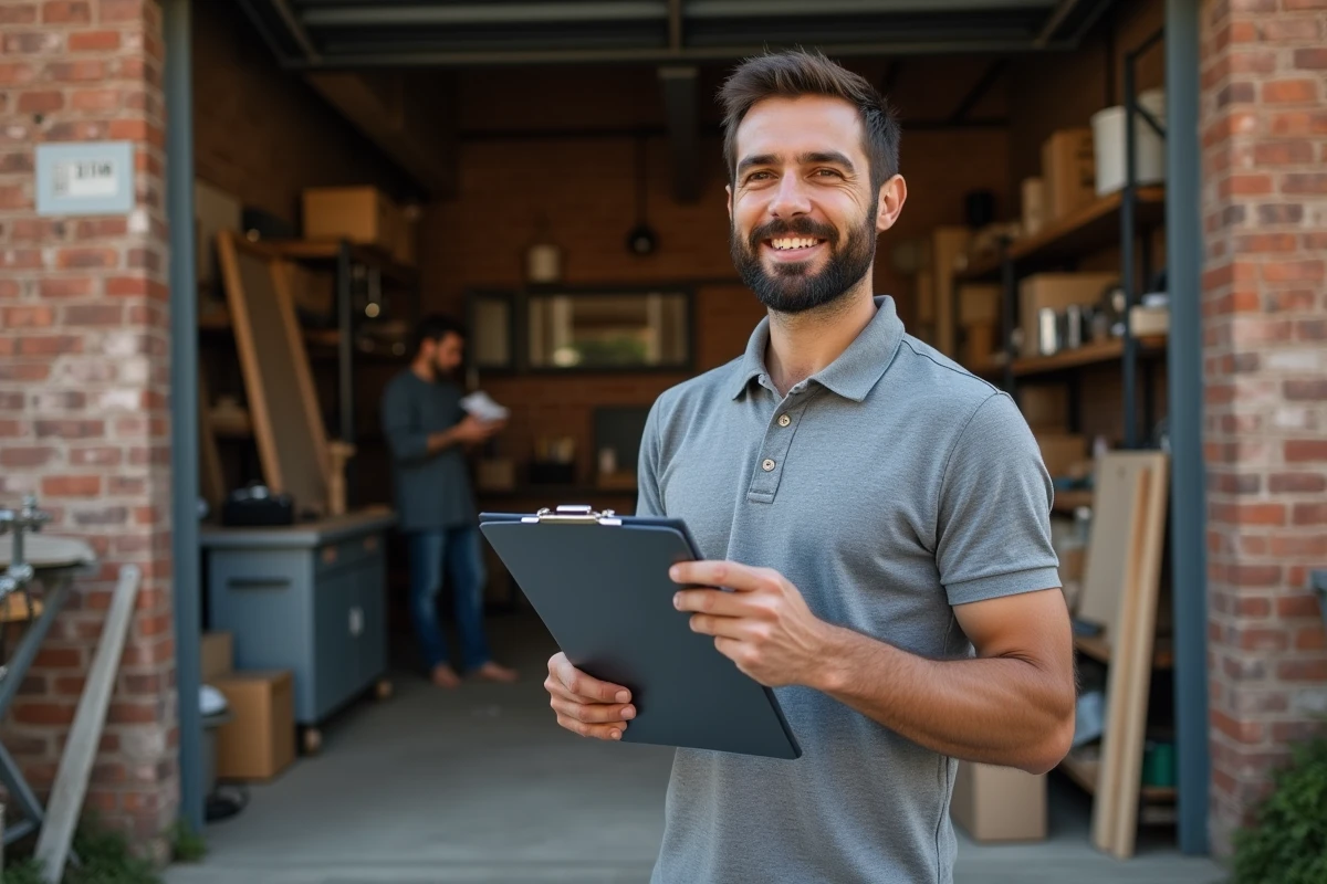 Artisan propriétaire d'un petit atelier tenant un clipboard, illustrant la protection offerte par une assurance responsabilité civile professionnelle