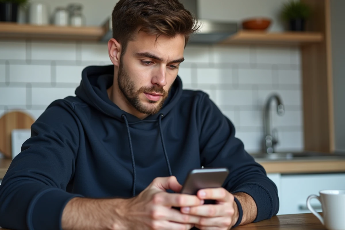 Jeune homme comparant des offres d'assurance auto sur smartphone pour baisser son malus