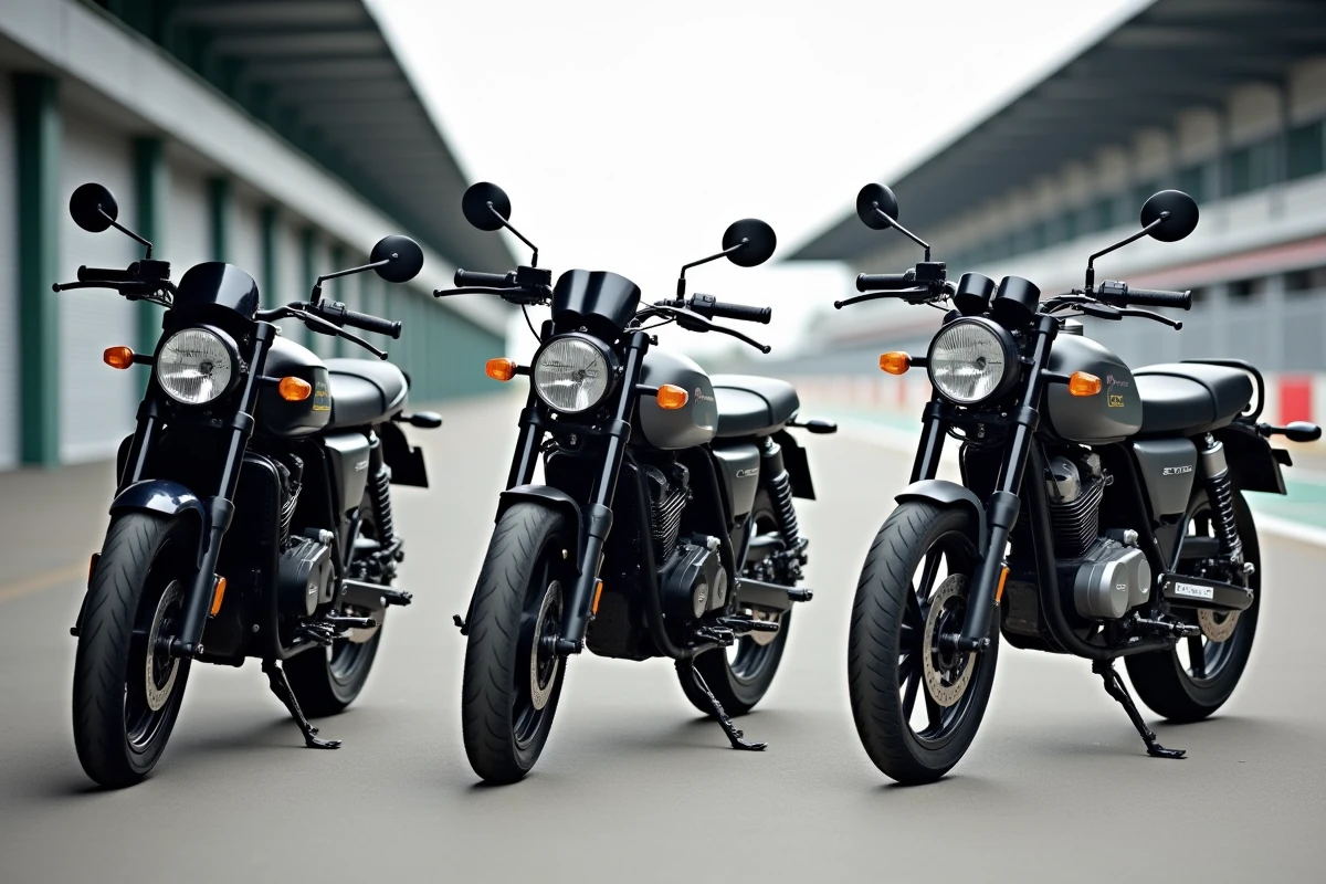 Comparatif de trois motos 125cc garées côte à côte dans un paddock moto