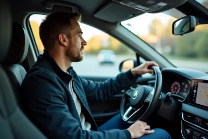 Homme au volant d'une voiture moderne représentant la notion de conducteur principal d'un contrat d'assurance auto