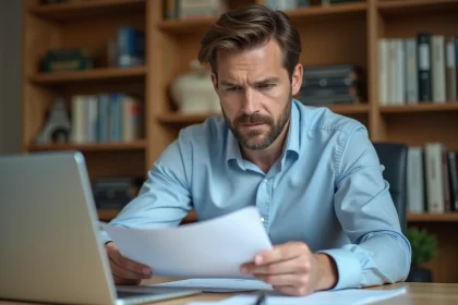 Homme consultant ses documents d'assurance auto pour réduire son malus