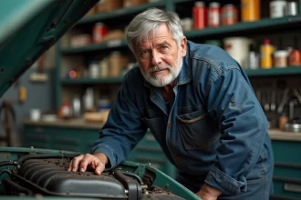Mécanicien expérimenté inspectant le moteur fiable d'un Toyota Land Cruiser dans un atelier mécanique authentique