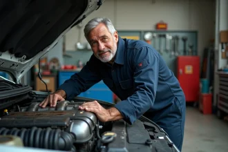 Mécanicien inspectant un moteur robuste et fiable dans un atelier automobile